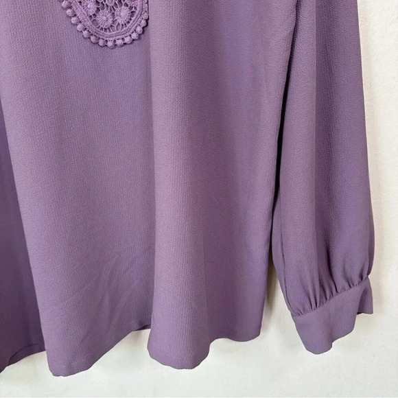 Halogen Womens Size 1X Crochet Pullover Lavender Long Sleeve Blouse - Picture 7 of 15